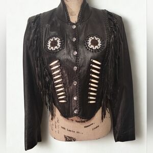 Vintage Leather Fringe Beaded Hot Leathers Leather Jacket Women's Size M